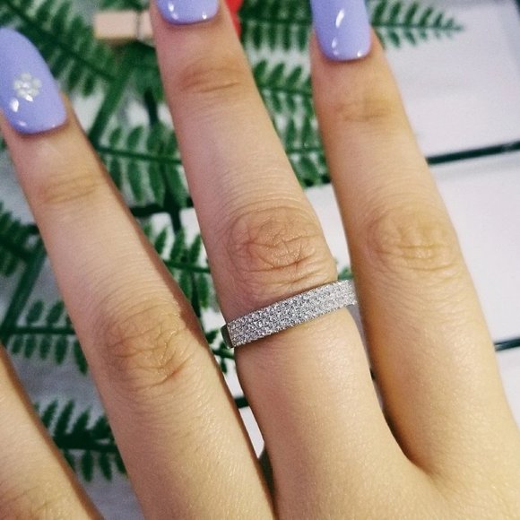 925 Sterling Silver Diamond Triple Eternity Ring - Picture 2 of 8